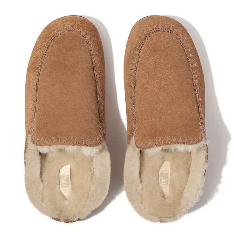 Brown Women's FitFlop Chrissie Ii Haus Shearling Lined Suede Slippers | 012WQKSBC