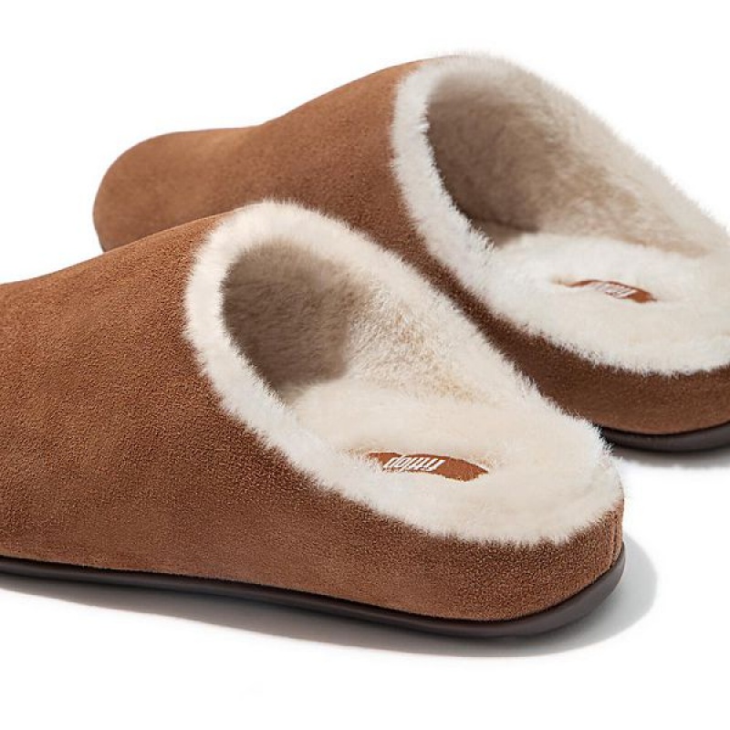 Brown Women's FitFlop Chrissie Shearling Suede Slippers | 731OSRLFW