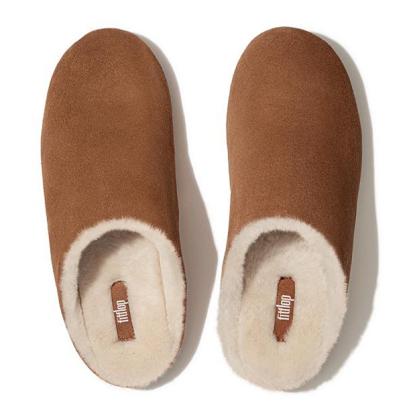 Brown Women's FitFlop Chrissie Shearling Suede Slippers | 731OSRLFW