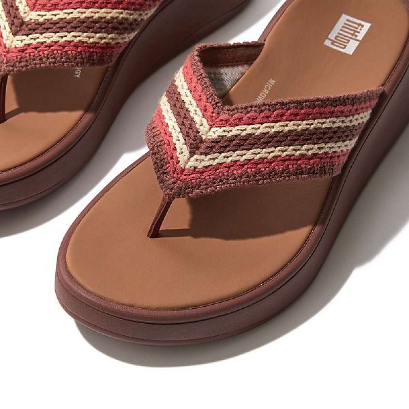 Brown Women's FitFlop F-Mode Crochet Flatform Toe-Post Sandals | 753EPUZTV