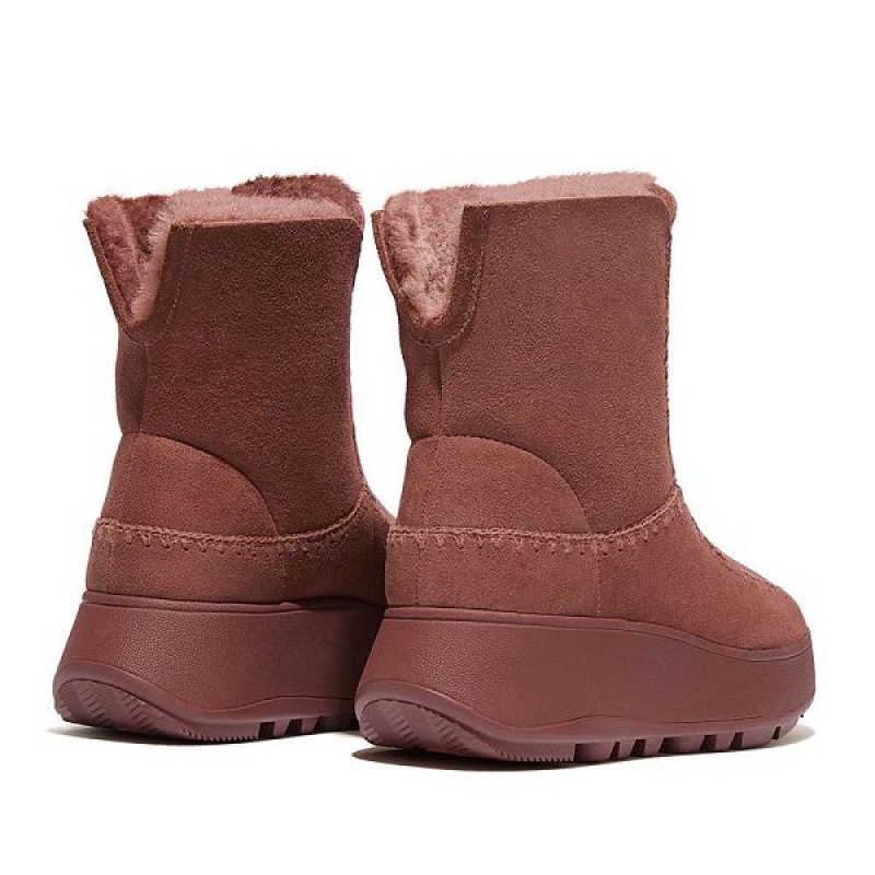 Brown Women's FitFlop F-Mode Double Faced Shearling Flatform Boots | 896OULPDX