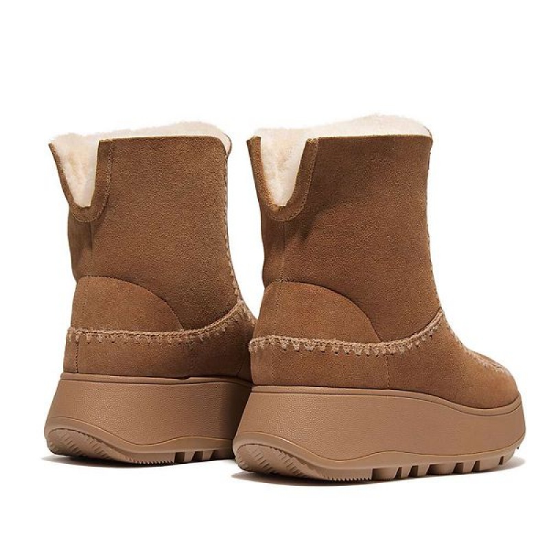 Brown Women's FitFlop F-Mode Double Faced Shearling Flatform Boots | 347TBVEUP