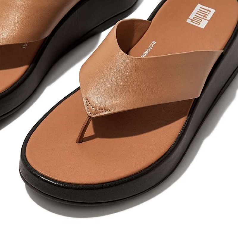 Brown Women's FitFlop F-Mode Luxe Leather Flatform Toe-Post Sandals | 498JTFLOU