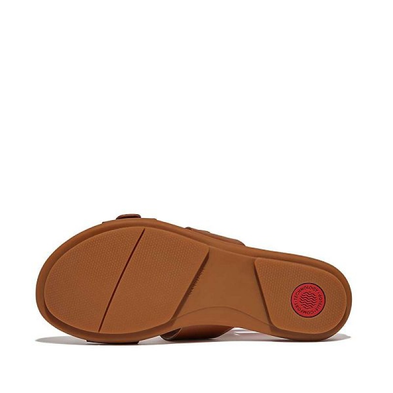 Brown Women's FitFlop Gracie Buckle Two Bar Leather Slides | 451YUZVLJ