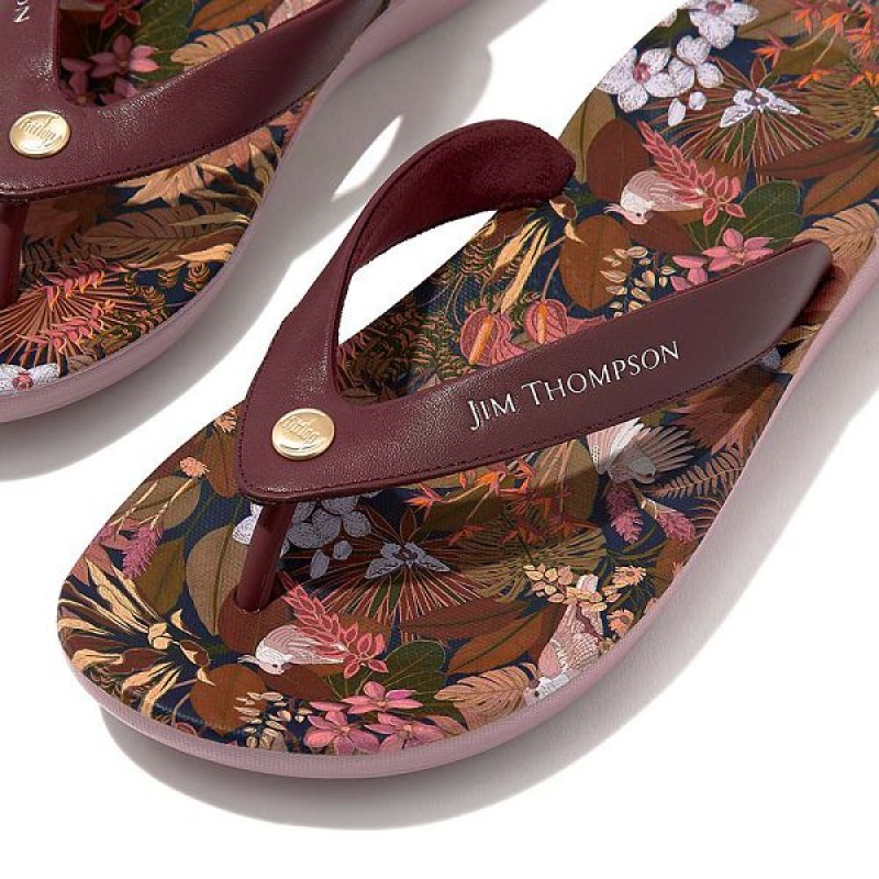 Brown Women's FitFlop Iqushion X Jim Thompson Limited Edition Leather Flip Flops | 152DYLREW