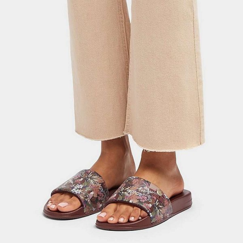 Brown Women's FitFlop Iqushion X Jim Thompson Limited Edition Slides | 051NGXRHZ