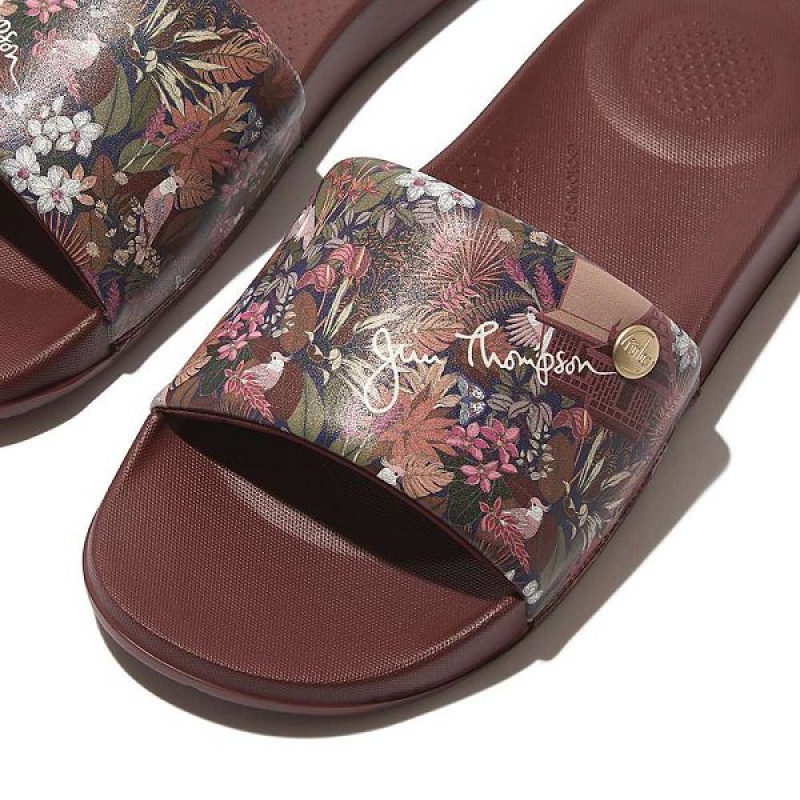 Brown Women's FitFlop Iqushion X Jim Thompson Limited Edition Slides | 051NGXRHZ