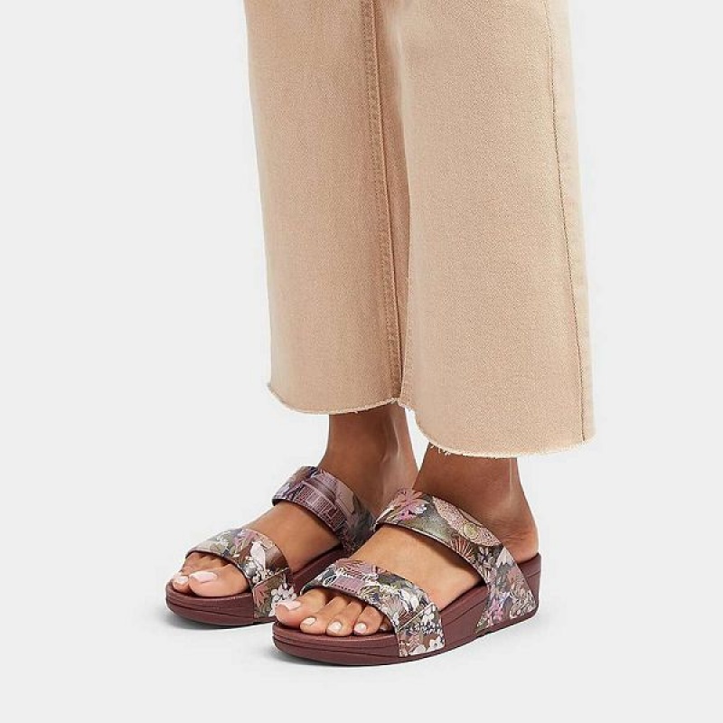 Brown Women's FitFlop Lulu X Jim Thompson Limited Edition Leather Slides | 196SDZBTX