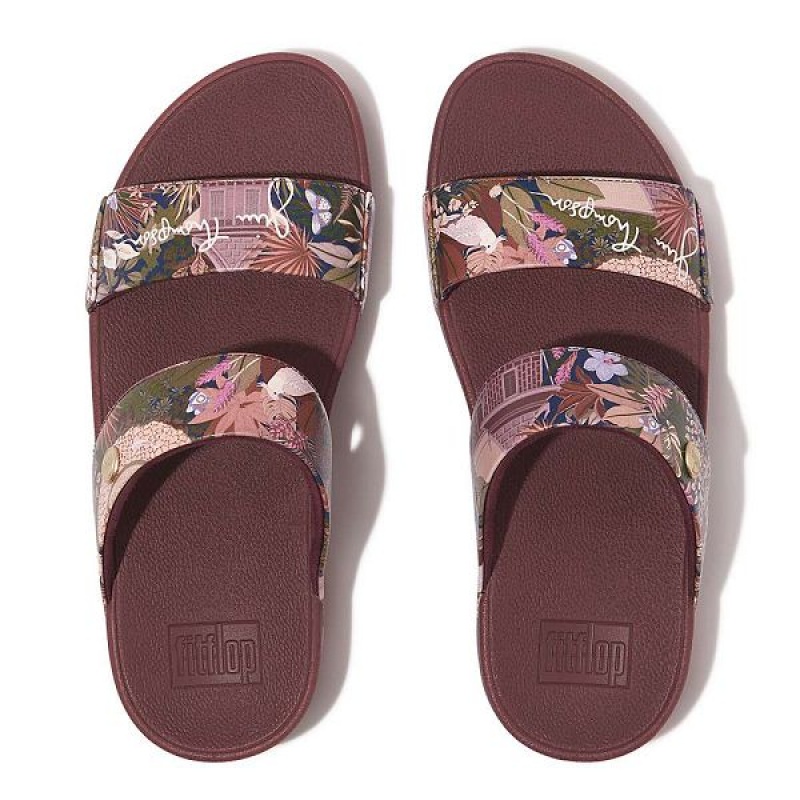 Brown Women's FitFlop Lulu X Jim Thompson Limited Edition Leather Slides | 196SDZBTX