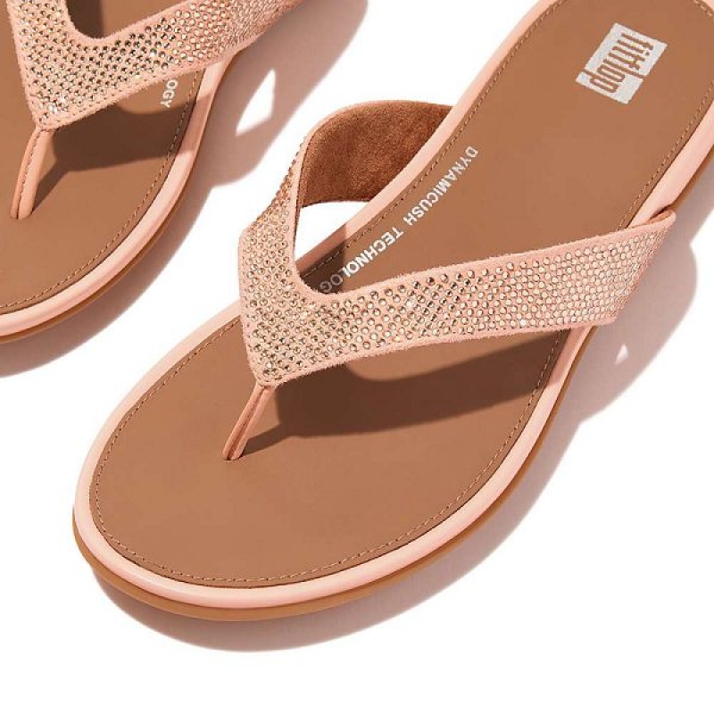 Brown / Beige Women's FitFlop Gracie Crystal Flip Flops | 936ZKYUSB