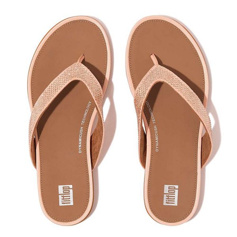 Brown / Beige Women's FitFlop Gracie Crystal Flip Flops | 936ZKYUSB