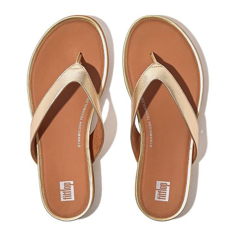 Brown / Gold Women's FitFlop Gracie Metallic Leather Flip Flops | 189RPYJTW