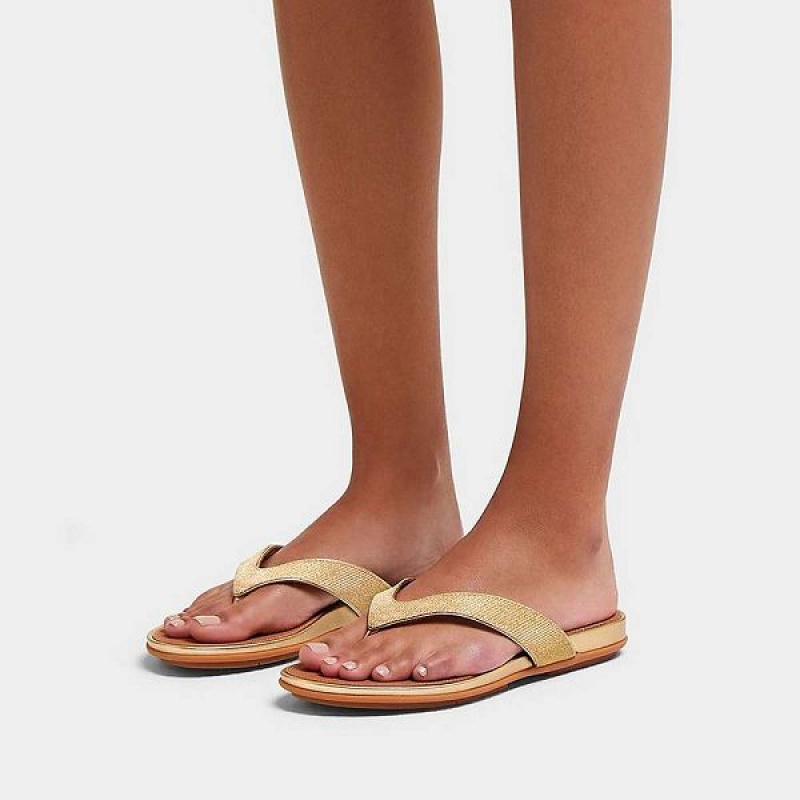 Brown / Gold Women's FitFlop Gracie Shimmerlux Flip Flops | 027XQEMVF