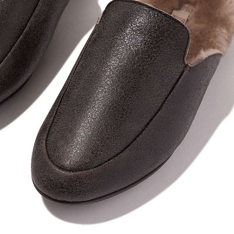 Chocolate Women's FitFlop Gracie Double Faced Shearling Leather Mules | 496LEFSMW