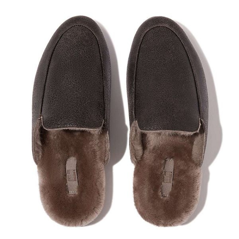 Chocolate Women's FitFlop Gracie Double Faced Shearling Leather Mules | 496LEFSMW