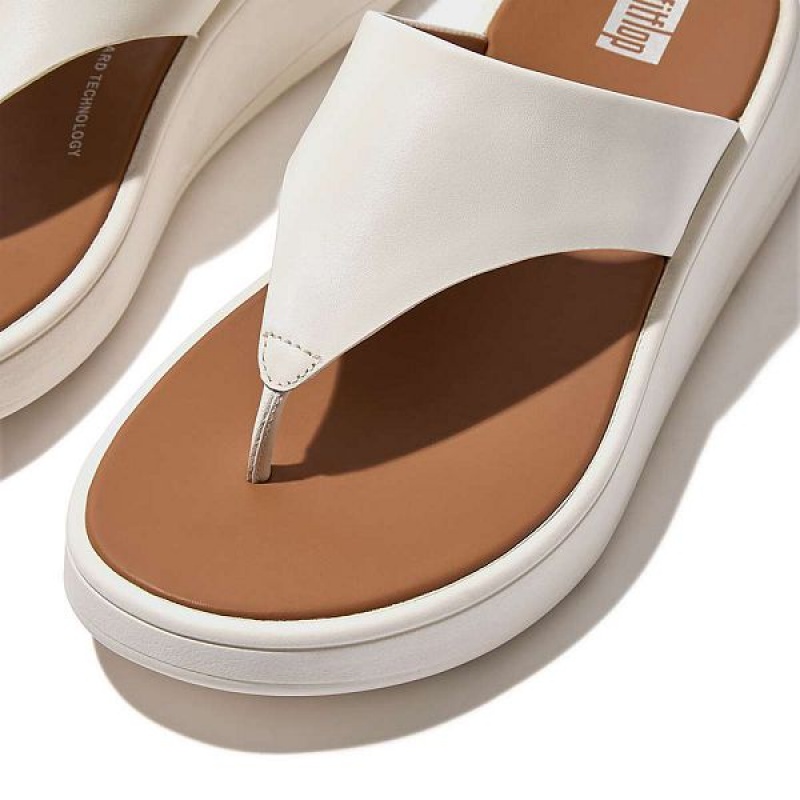 Cream Women's FitFlop F-Mode Leather Flatform Toe-Post Sandals | 196BFLUEG