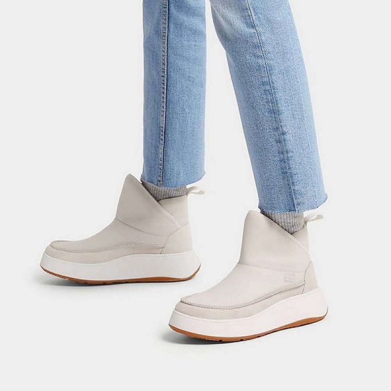 Cream Women's FitFlop F-Mode Nubuck-Mix Flatform Bootie Sneakers | 046ECKSRF