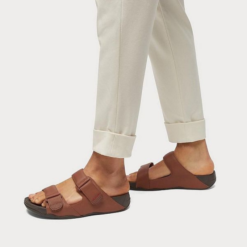 Dark Brown Men's FitFlop Gogh Leather Sandals | 165FRLWVD