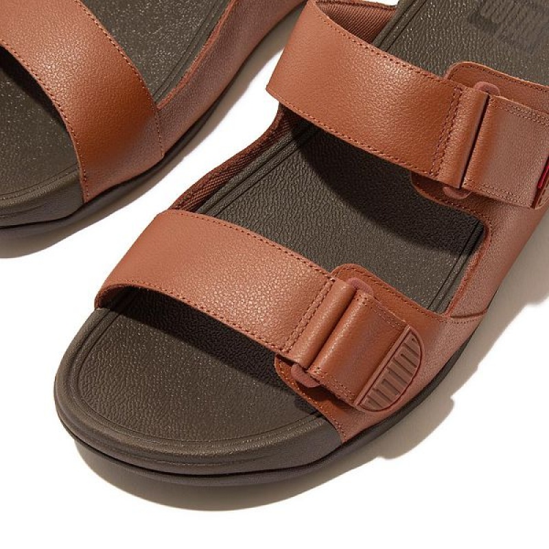 Dark Brown Men's FitFlop Gogh Leather Sandals | 165FRLWVD