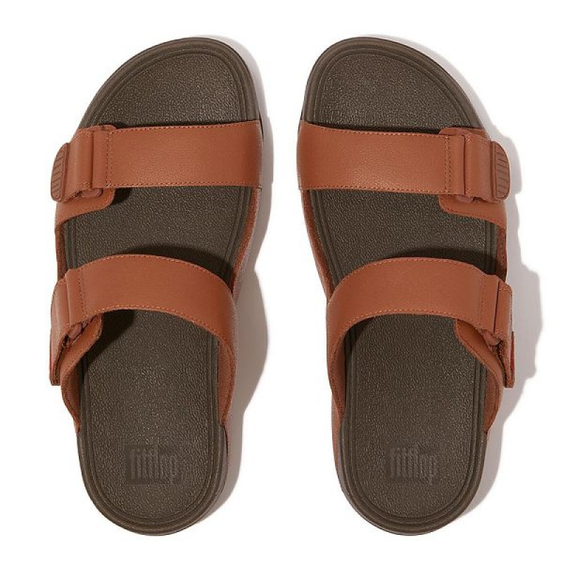 Dark Brown Men's FitFlop Gogh Leather Sandals | 165FRLWVD