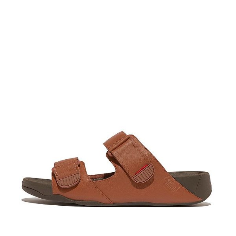 Dark Brown Men\'s FitFlop Gogh Leather Sandals | 165FRLWVD