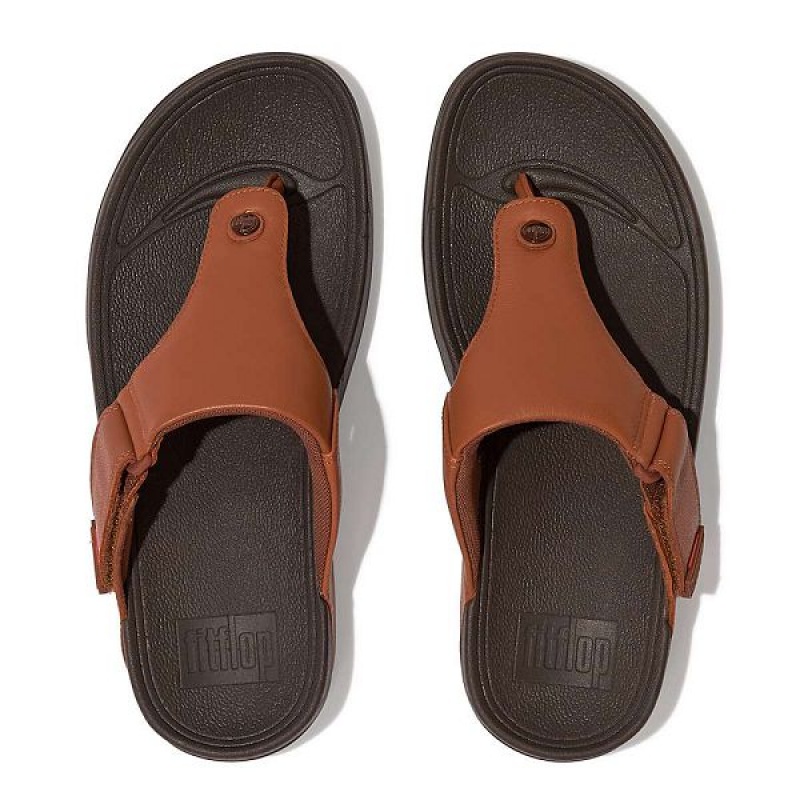 Dark Brown Men's FitFlop Trakk Ii Leather Flip Flops | 608LHMIZU