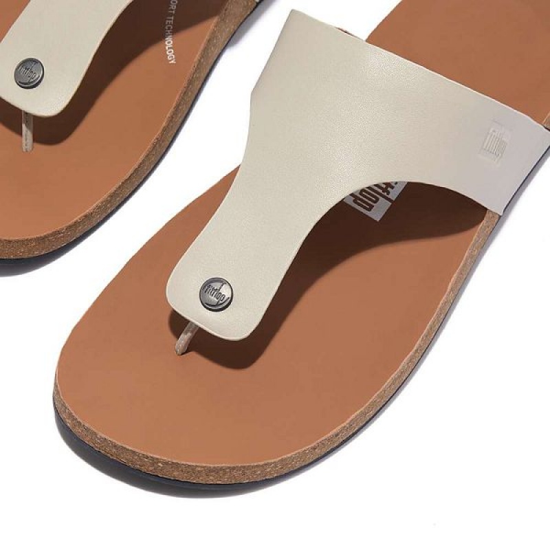 Grey Men's FitFlop Iqushion Leather Toe-Post Sandals | 864MRWXUS