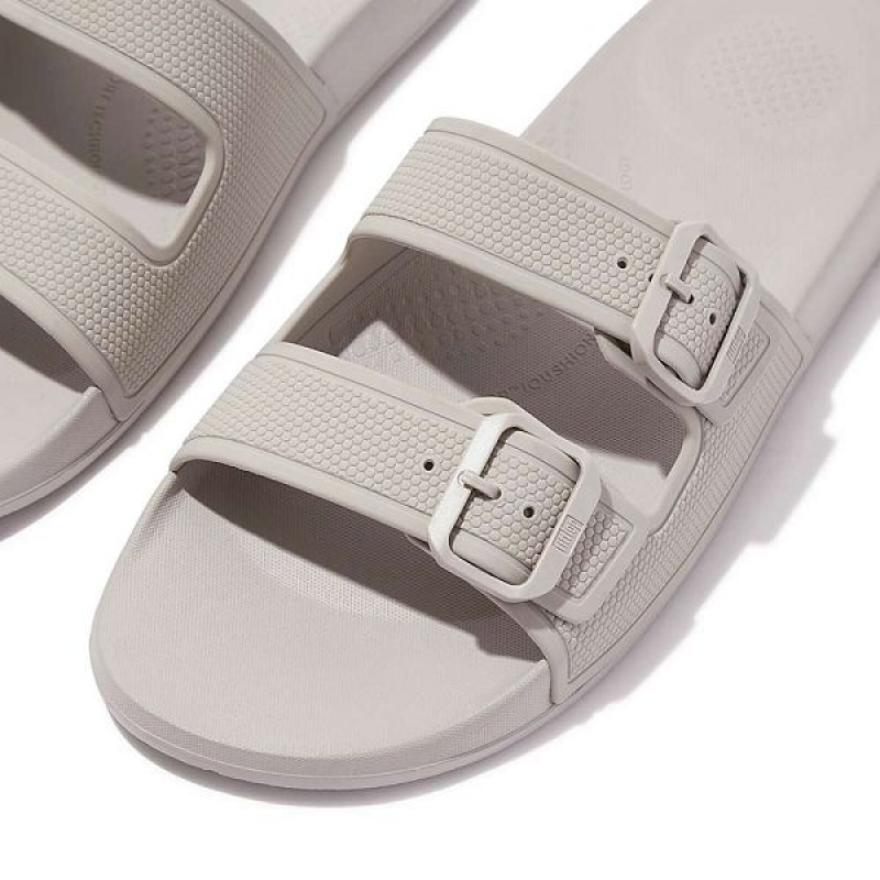 Grey Men's FitFlop Iqushion Two Bar Buckle Slides | 194ELNJVS