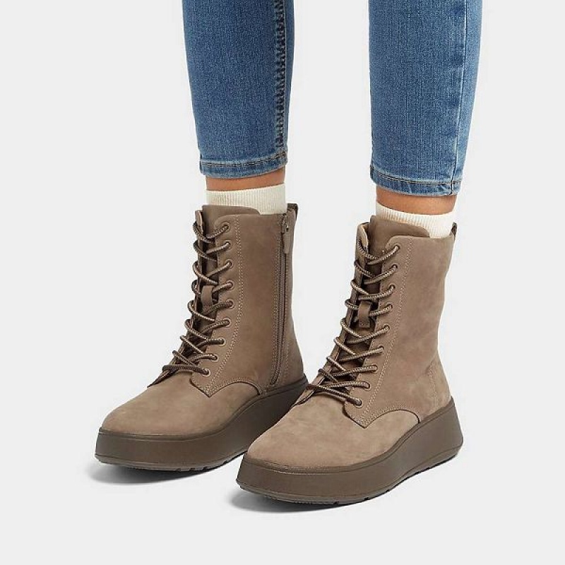 Grey Women's FitFlop F-Mode Nubuck Lace Up Flatform Ankle Boots | 587LRTVCP