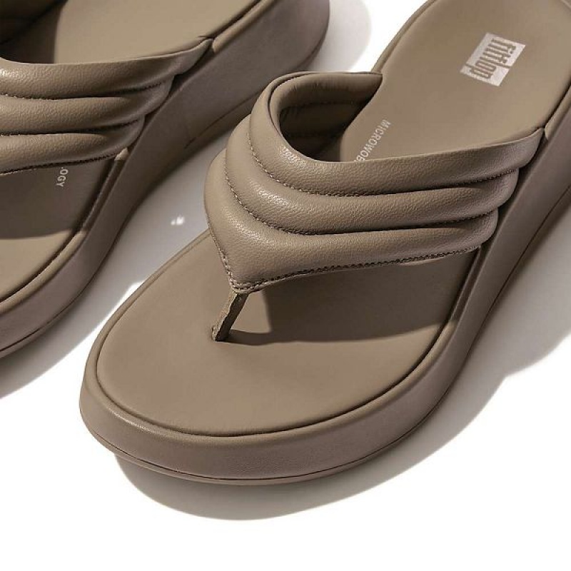 Grey Women's FitFlop F-Mode Padded Leather Flatform Toe-Post Sandals | 489UYXFOK