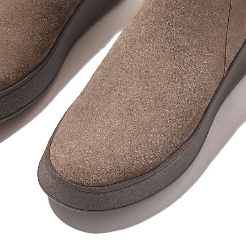 Grey Women's FitFlop F-Mode Suede Flatform Zip Ankle Boots | 850YLTIUF