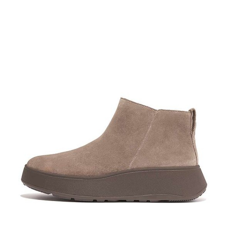 Grey Women\'s FitFlop F-Mode Suede Flatform Zip Ankle Boots | 850YLTIUF