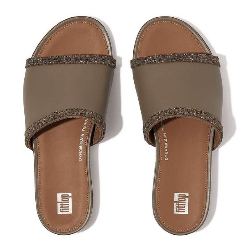 Grey Women's FitFlop Gracie Opul Trim Leather Slides | 789JMFUTW