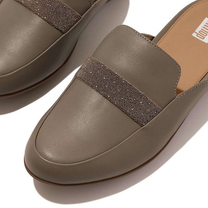 Grey Women's FitFlop Gracie Opul Trim Leather Mules | 456PRBGOQ