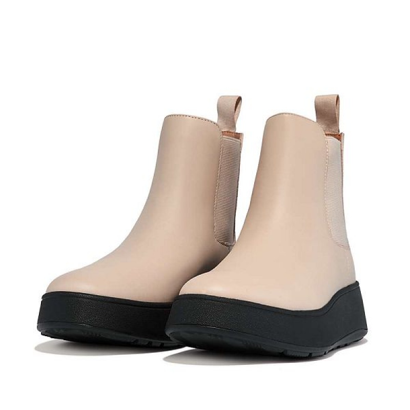 Grey / Beige Women's FitFlop F-Mode Leather Flatform Chelsea Boots | 086VTGAOP