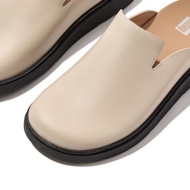 Grey / Beige Women's FitFlop Gen-Ff Leather Mules | 148UXKISV