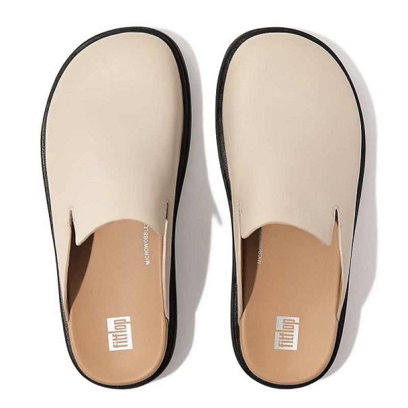 Grey / Beige Women's FitFlop Gen-Ff Leather Mules | 148UXKISV