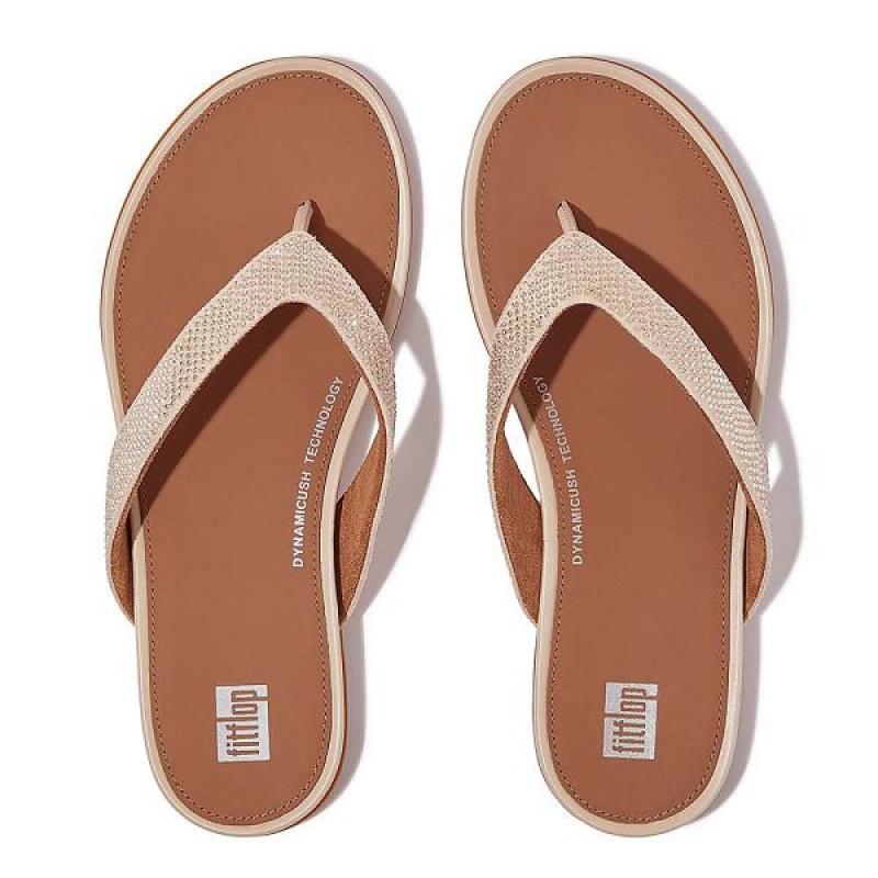 Grey / Beige Women's FitFlop Gracie Crystal Flip Flops | 260CWOUYK