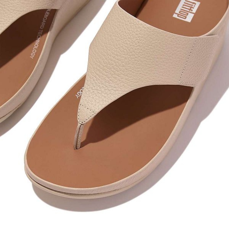 Grey / Beige Women's FitFlop Shuv Adjustable Raw Edge Tumbled Leather Toe-Post Sandals | 263HICTZB