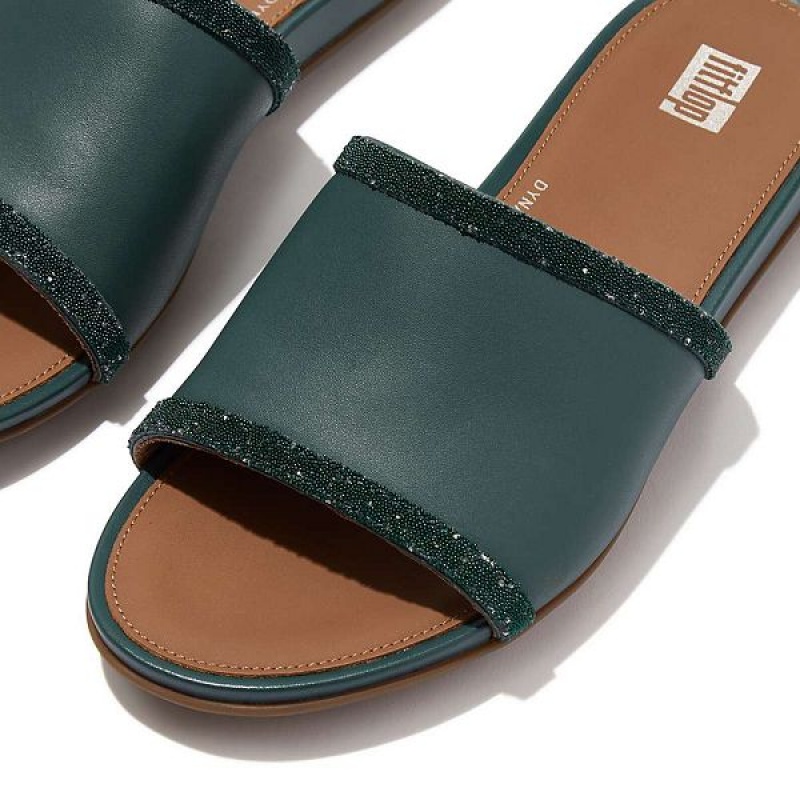 Grey / Blue Women's FitFlop Gracie Opul Trim Leather Slides | 814JFDEGN