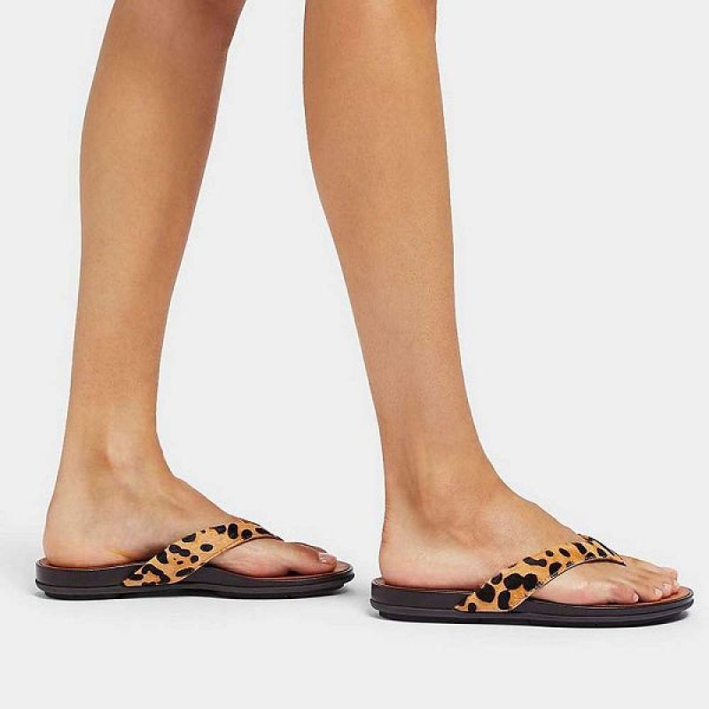 Leopard Women's FitFlop Gracie Leopard Print Leather Flip Flops | 451RQBLPO