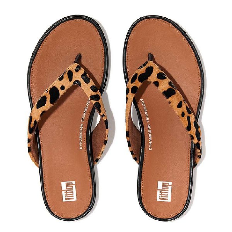 Leopard Women's FitFlop Gracie Leopard Print Leather Flip Flops | 451RQBLPO