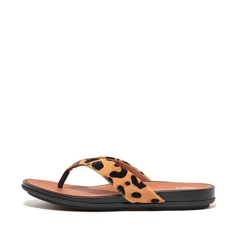 Leopard Women\'s FitFlop Gracie Leopard Print Leather Flip Flops | 451RQBLPO