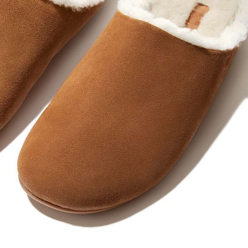 Light Brown Men's FitFlop Shove Shearling Lined Suede Slippers | 231OGHYRN