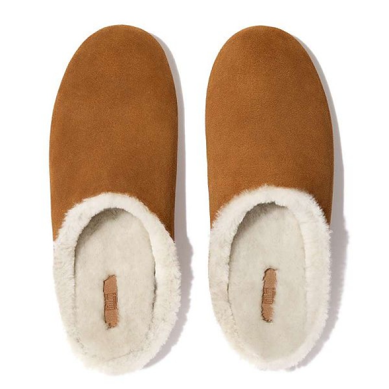 Light Brown Men's FitFlop Shove Shearling Lined Suede Slippers | 231OGHYRN