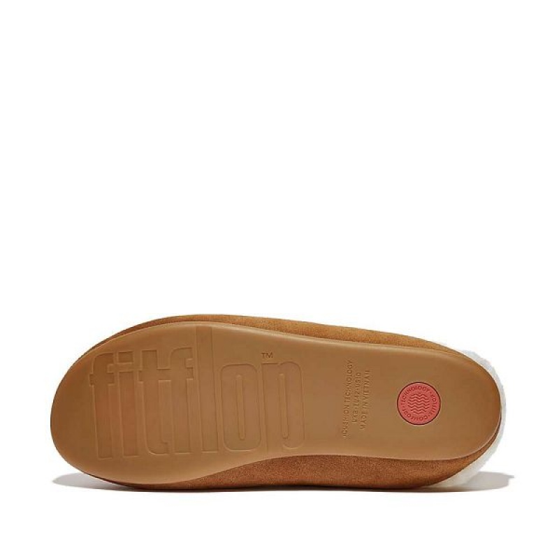 Light Brown Men's FitFlop Shove Shearling Lined Suede Slippers | 231OGHYRN