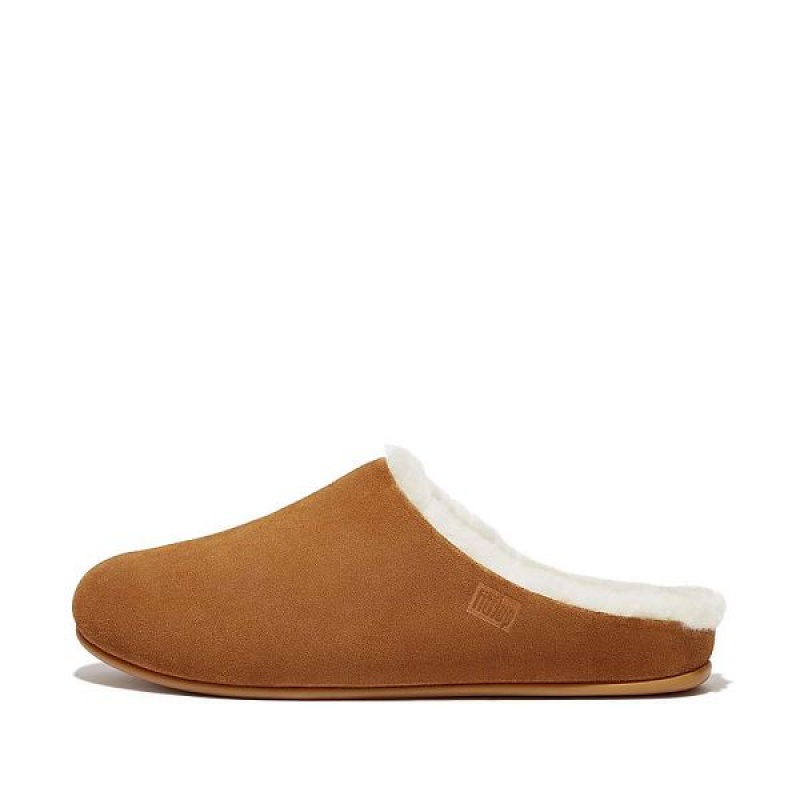 Light Brown Men\'s FitFlop Shove Shearling Lined Suede Slippers | 231OGHYRN