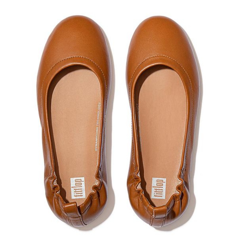 Light Brown Women's FitFlop Allegro Soft Leather Ballet Flats | 851ICLOSA