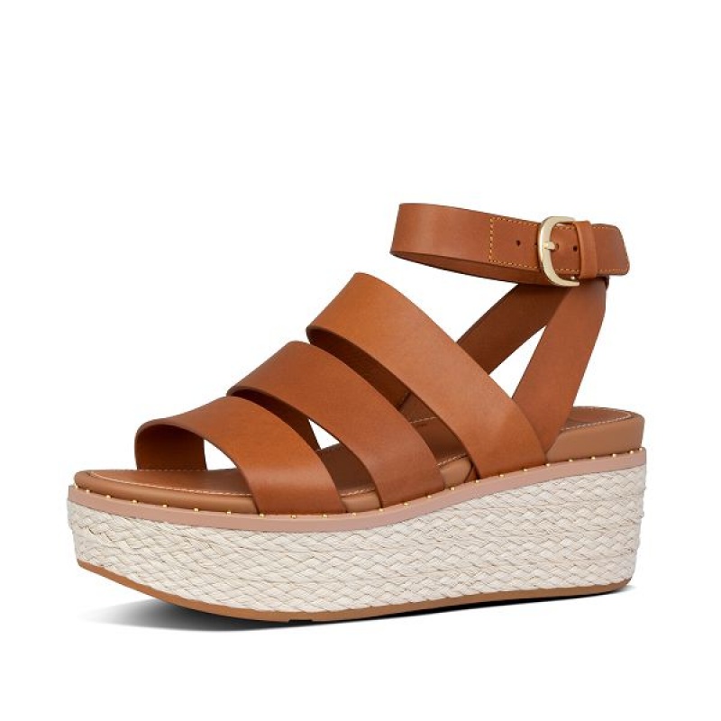 Light Brown Women's FitFlop Eloise Espadrille Wedge Sandals | 410ZJLNOM