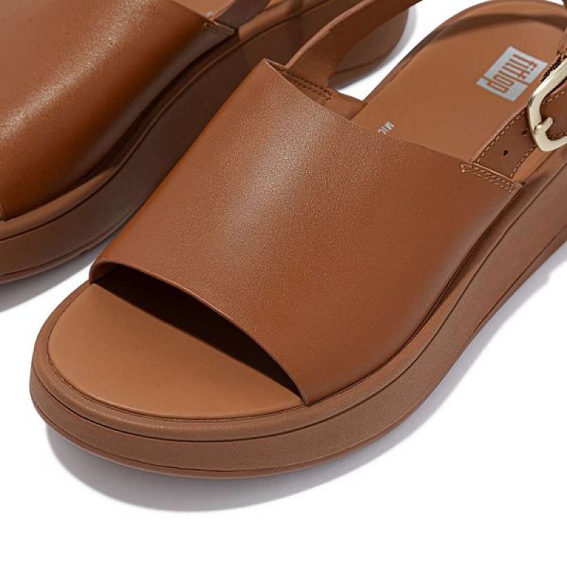 Light Brown Women's FitFlop F-Mode Leather Flatform Back-Strap Sandals | 514HFMUQP